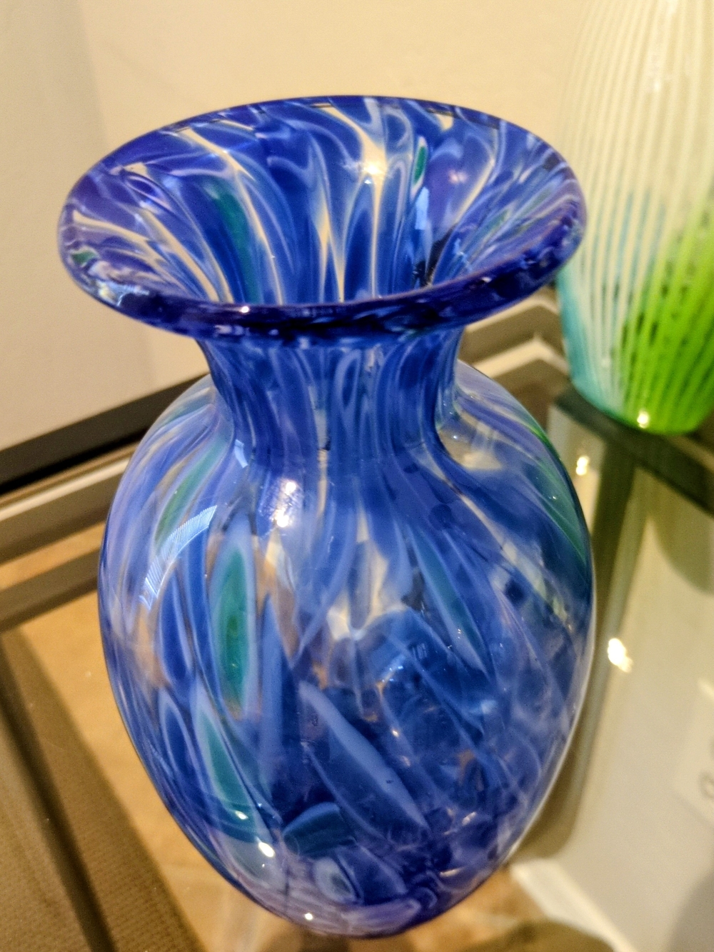 Artisan Blue Swirl Glass Vase - Handblown Decorative Accent